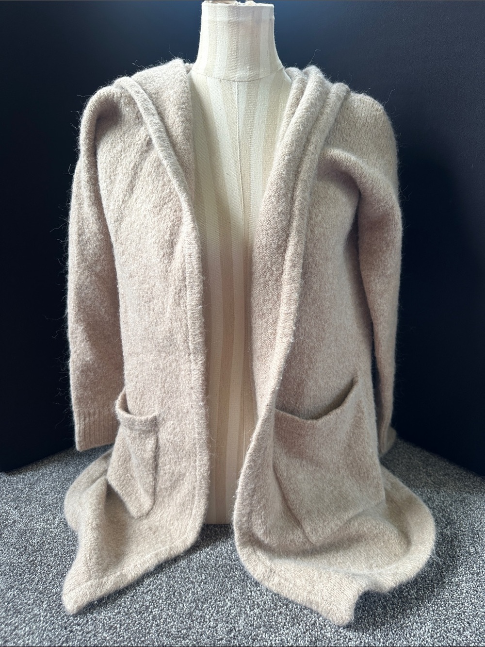 LOFT Soft Hooded Open-Front Cardigan in Light Beige